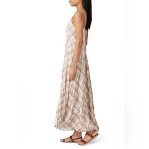 Vince Hazy Plaid Midi Slip Dress Sz M Sun Taupe